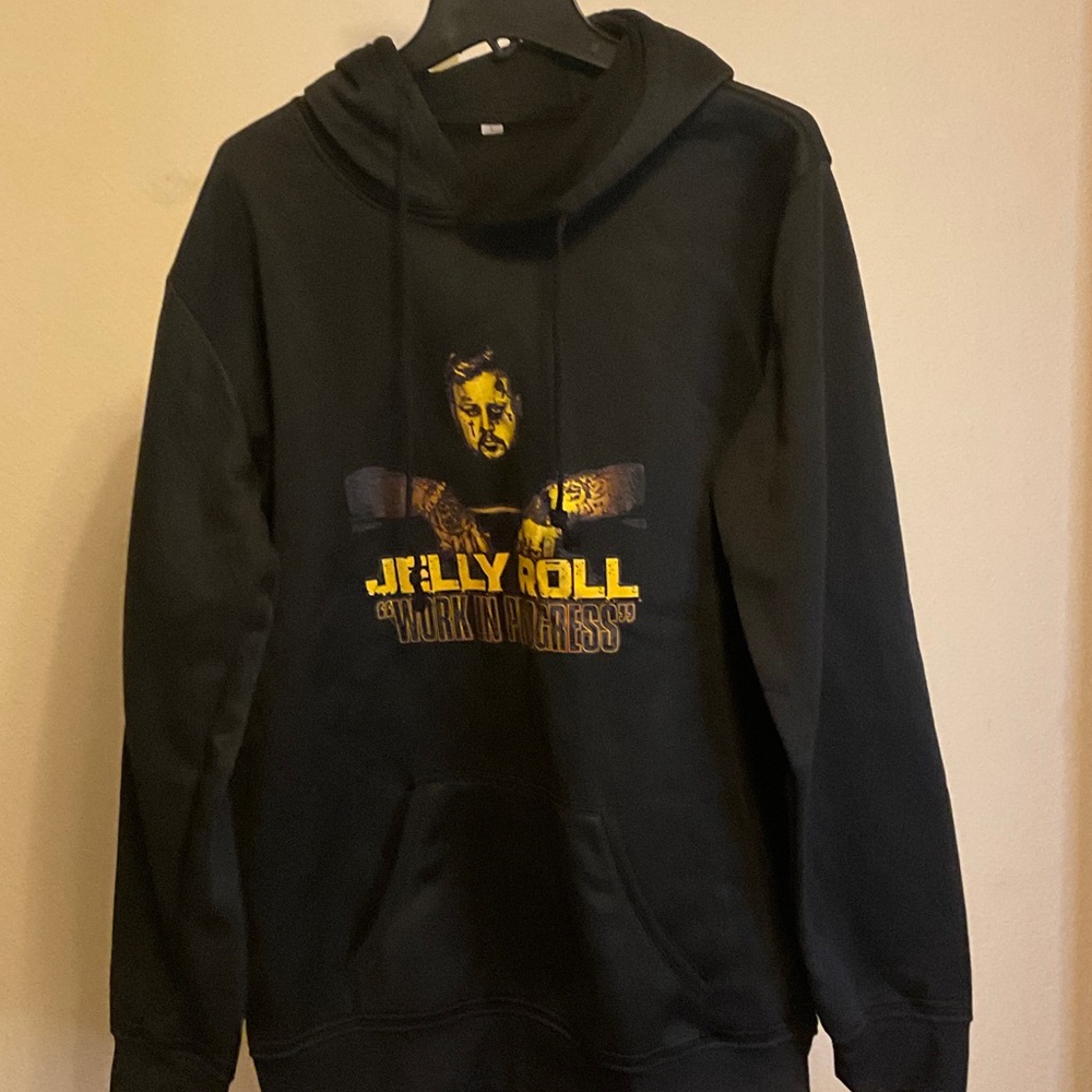 JELLY ROLL Black Hoodie with Gold Print….”WORK‎ IN PROGRESS”